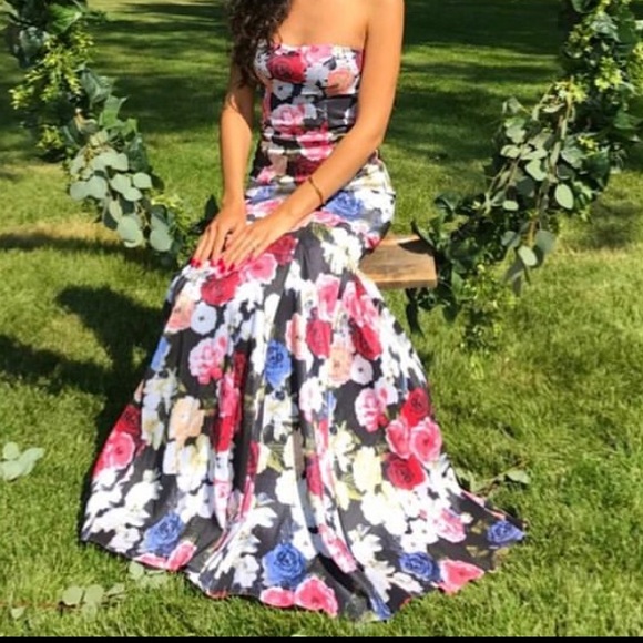 Floral Mermaid Prom Dress - Picture 1 of 2